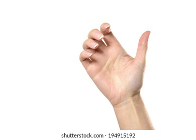 Female Hand Holding Something Isolated On White Background