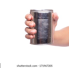 Female Hand Holding A Tin Can