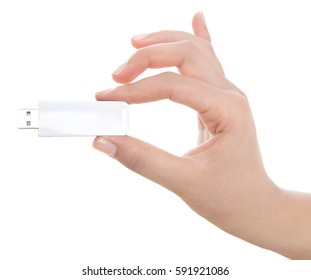 Female Hand Holding Usb Stick Isolated On White