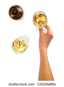 Female Hand Holding Wine Glass Isolated Top View