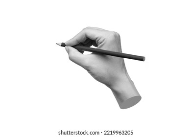 A female hand holds a pencil isolated on a white background. Mockup with empty copy space for text and design. trendy collage in magazine style. Modern contemporary art - Shutterstock ID 2219963205