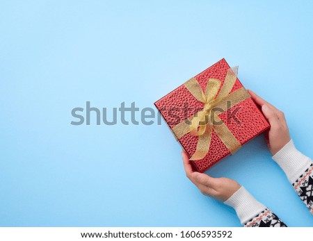 Similar – Image, Stock Photo closed golden gift box with a bow