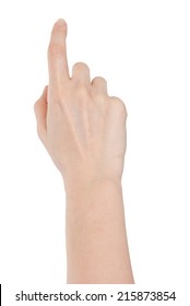 Female Hand With Index Finger Isolated On White Background