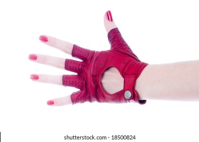 Female hand in leather fingerless glove