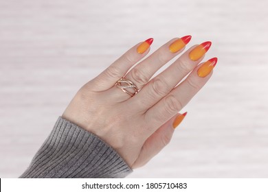 yellow red  nails