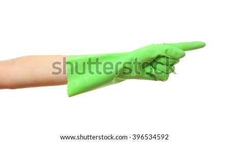 Female hand pointing to the right, isolated on white