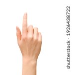 female hand pointing upwards on isolated white background