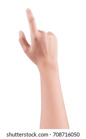 Female Hand Pressing Touchscreen Or Pointing To Something Isolate With Clipping Path