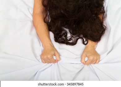 Female Hand Pulling White Sheets Ecstasy Stock Photo 345897845 ...