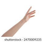 Female hand reaching something isolated on white