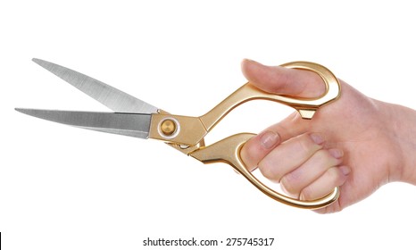 Female Hand With Scissors Isolated On White