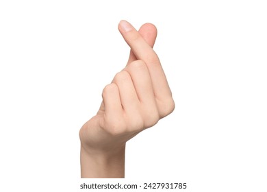 Female hand showing finger heart or mini heart gesture with the index finger and thumb come together like a snap, isolated on transparent background, png file - Powered by Shutterstock