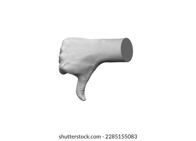 Female hand showing the thumb down gesture isolated on a white background. Negative hand sign. Finger down. 3d trendy collage in magazine urban style. Contemporary art. Modern design - Shutterstock ID 2285155083