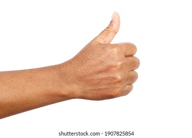 Female Hand Showing Thumbs Up Sign Against Isolated On White Background With Clipping Path