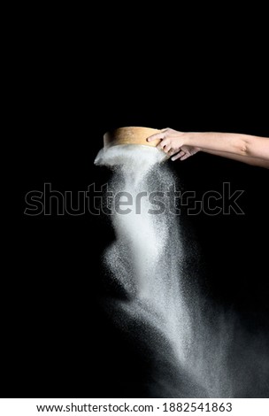 Similar – Image, Stock Photo baked round white wheat bread on a textile towel