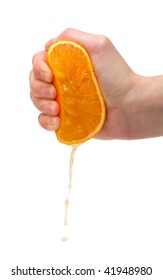 Female Hand Squeeze Ripe Juicy Orange.