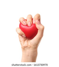 Female Hand Squeezing Stress Ball On White Background