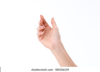 female hand stretched up isolated on white background - Shutterstock ID 585356159