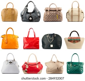 Female Handbags Collection Isolated On White Background.