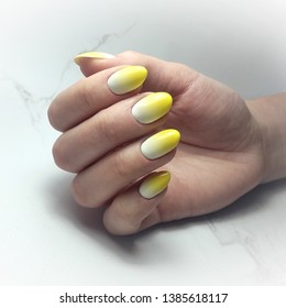 Female hands and beautiful nail polish  Nail art manicure  Bright summer design  Square photo