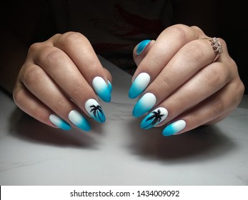 Female hands and beautiful nail polish  Nail art manicure  Summer design 