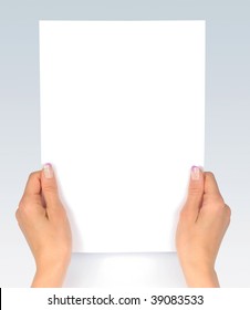 Female Hands With Blank  Paper Message Reading Looking At Paper Isolated With Clipping Path