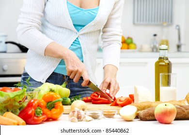 Female Hands Cooking Healthy Dinner At Kitchen