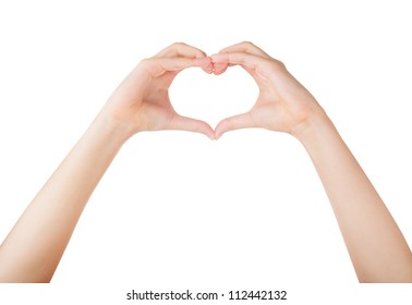 Female Hands In The Form Of Heart Isolated On White Background