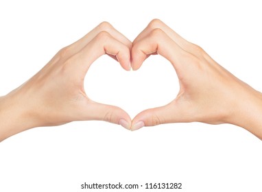 Female Hands In The Form Of Heart Isolated On White Background