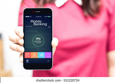 Female Hands Hold Mobile Banking On Smart Phone,high Key