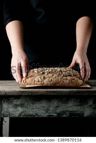 Image, Stock Photo baked oval rye bread Bread