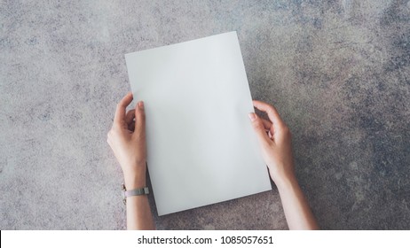 Female Hands Holding Blank White Paper