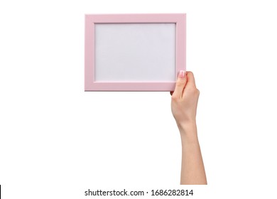 Female Hands Holding Photo Frame With Copy Space Isolated On White