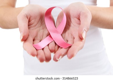 Female hands holding pink ribbon sign, closeup - Shutterstock ID 314866523