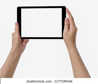 Female Hands Holding A Tablet Computer Gadget With Isolated Screen