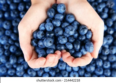 Female hands holding tasty ripe blueberries, close up - Powered by Shutterstock