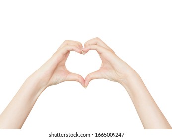 Female Hands Making A Heart Shape Isolated On A White Background