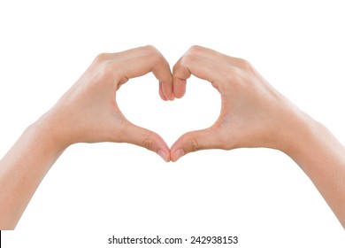 Female Hands Making A Heart Shape Isolated On White Background