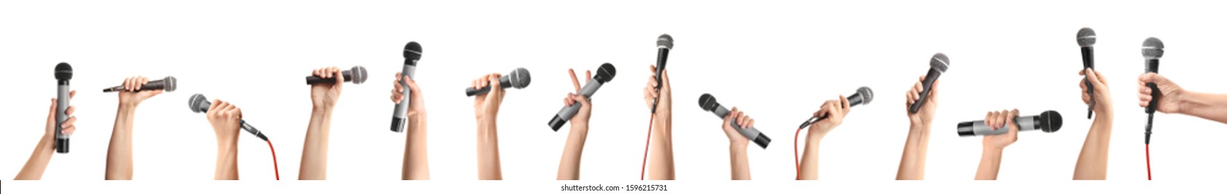 Female hands with microphones on white background - Powered by Shutterstock