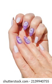 Female Hands With A Multicolored Manicure Closeup