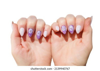 Female Hands With A Multicolored Manicure Closeup