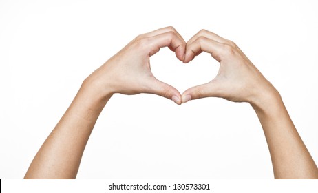 Female Hands Shaping A Heart Symbol On White Background