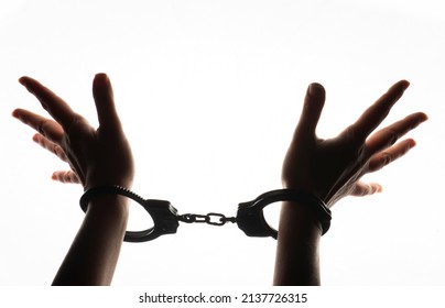 Female Hands Silhouette Handcuffs On White Stock Photo 2137726315 ...