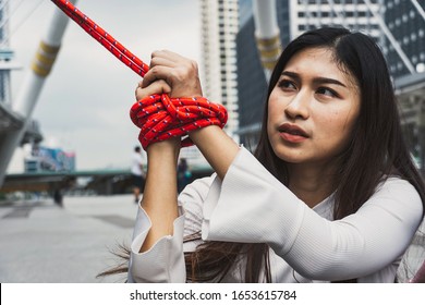 Female Hands Tied Red Rope Woman Stock Photo 1653615784 | Shutterstock