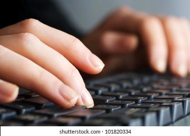 Female Hands Typing On Computer Keyboard