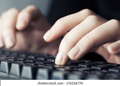 Female Hands Typing On Computer Keyboard