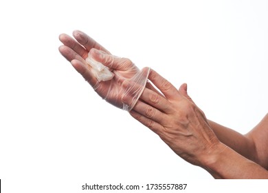 Female Hands Using Vinyl Gloves