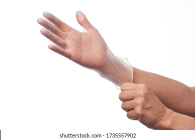 Female Hands Using Vinyl Gloves