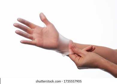 Female Hands Using Vinyl Gloves