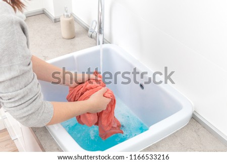 Female Hands Washing Color Clothes Sink Stock Photo Edit
